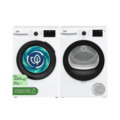 BEKO Pack Lave-linge frontal 9kg + S&egrave;che-linge Pompe &agrave; Chaleur 8 kg - Promo