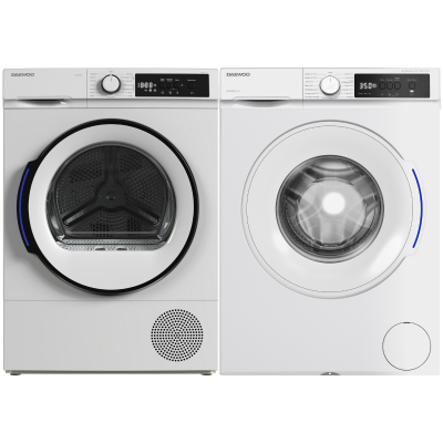 DAEWOO PACK Lave-linge Hublot 8kg 1400trs/min + S&egrave;che-linge Pompe &agrave; Chaleur 8kg