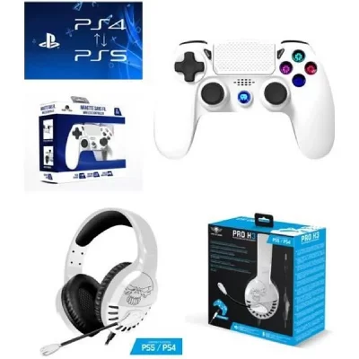 SPIRIT OF GAMER Pack Manette PS4 Bluetooth Blanche 3.5 JACK + Casque  PRO-H3 PS4-PS5 PLAYSTATION