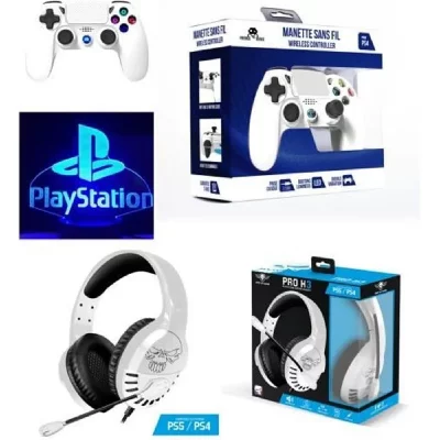 SPIRIT OF GAMER Pack Manette PS4 Manette Bluetooth Blanche 3.5 JACK + Casque Gamer PRO-H3 PS4-PS5 PLAYSTATION