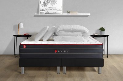SOMNESS Pack matelas double sommiers noir Couette et 2 oreillers