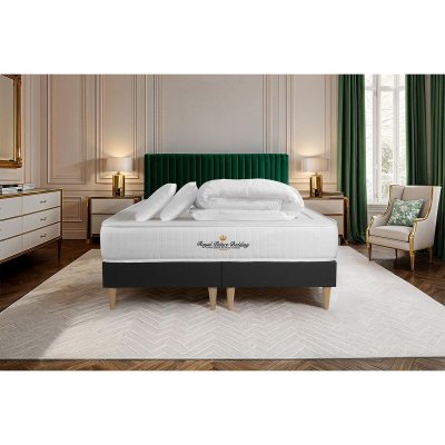 ROYAL PALACE BEDDING Pack matelas LANCASTER 160x200 + double sommiers noir 80x200 + Couette + 2 oreillers