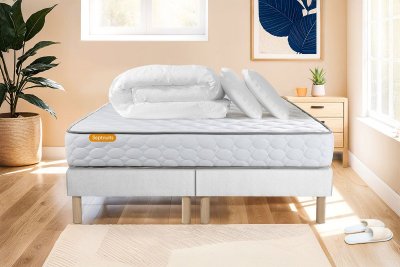 SEPTNUITS Pack matelas Memo + double sommiers 180x200 + 2 oreillers m&eacute;moire de forme