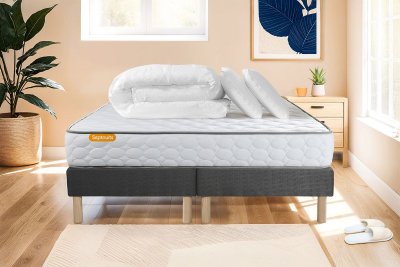 SEPTNUITS Pack matelas Memo + double sommiers gris 160x200 + 2 oreillers m&eacute;moire de forme
