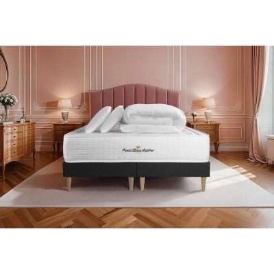ROYAL PALACE BEDDING Pack matelas sommier Noir Buckingham M&eacute;moire de forme avec 2 oreillers et couette