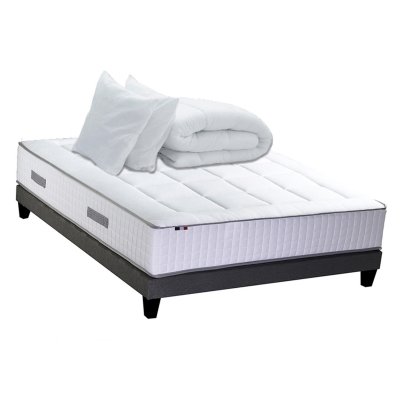 I D LITERIE Pack matelas sommier oreiller couette 140x190