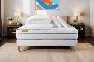 SEPTNUITS Pack matelas sommier Ressorts ensaches memoire de forme 5 zones de confort MAXI epaisseur