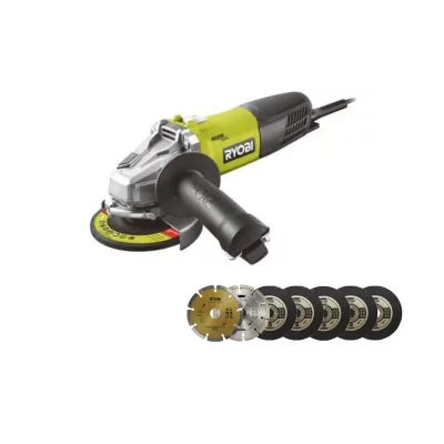 RYOBI Pack meuleuse d'angle 800W 125mm - 7 disque diamant et &agrave; tron&ccedil;onner 125 mm
