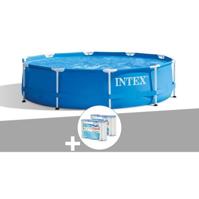 INTEX Pack piscine tubulaire Metal Frame ronde 3,05 x 0,76 m + 6 cartouches de filtration