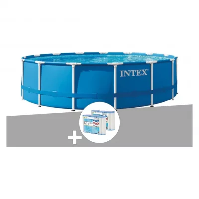 INTEX Pack piscine tubulaire Metal Frame ronde 4,57 x 1,22 m + 6 cartouches de filtration