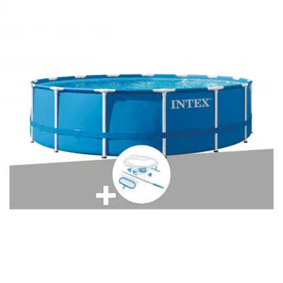 INTEX Pack piscine tubulaire Metal Frame ronde 4,57 x 1,22 m + Kit d'entretien