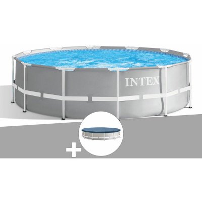 INTEX Pack piscine tubulaire Prism Frame ronde 3,66 x 0,99 m + B&acirc;che de protection