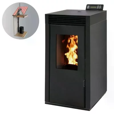 INTERSTOVES Pack Po&ecirc;le &agrave; granules MARINA 6KW Etanche + Kit Conduit 80/125 - Noir