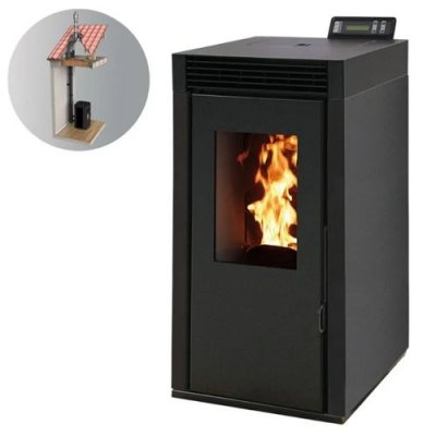 INTERSTOVES Pack Po&ecirc;le &agrave; granules MARINA 8KW Etanche + Kit Conduit 80/125 - Noir