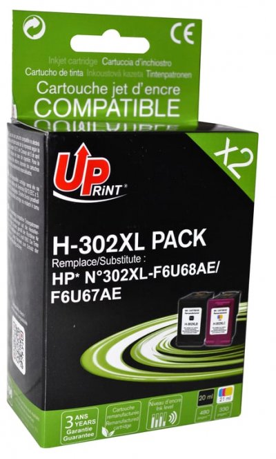 UPRINT Pack PREMIUM compatible HP 302XL noir et couleur
