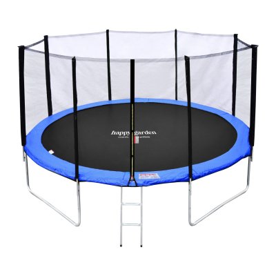 HAPPY GARDEN Pack premium trampoline 370cm r&eacute;versible bleu / vert perth + filet, &eacute;chelle, b&acirc;che et kit d'ancrage