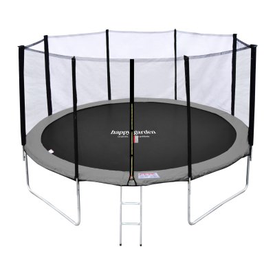 HAPPY GARDEN Pack Premium Trampoline 370cm r&eacute;versible gris / rose PERTH + filet, &eacute;chelle, b&acirc;che et kit d'ancrage