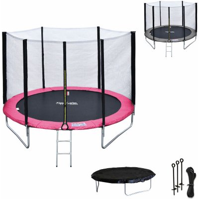 HAPPY GARDEN Pack Premium Trampoline &Oslash;180cm rose et gris avec filet + &eacute;chelle + b&acirc;che + kit d'ancrage