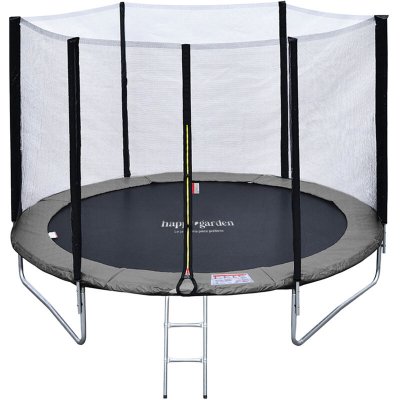 HAPPY GARDEN Pack Premium Trampoline &Oslash;245cm  gris et rose avec filet + &eacute;chelle + b&acirc;che + kit d'ancrage