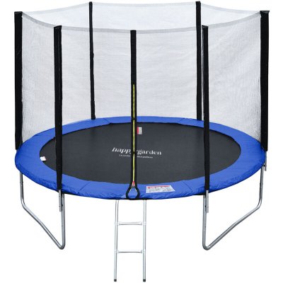 HAPPY GARDEN Pack Premium Trampoline &Oslash;305cm bleu et vert avec filet + &eacute;chelle + b&acirc;che + kit d'ancrage