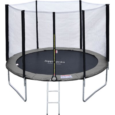 HAPPY GARDEN Pack Premium Trampoline &Oslash;305cm gris et rose avec filet + &eacute;chelle + b&acirc;che + kit d'ancrage