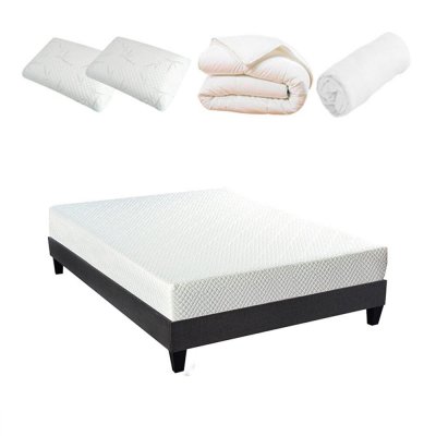 BELLECOUR Pack pr&ecirc;t &agrave; dormir absolu 180x200 cm matelas m&eacute;moire de forme + sommier + accessoires
