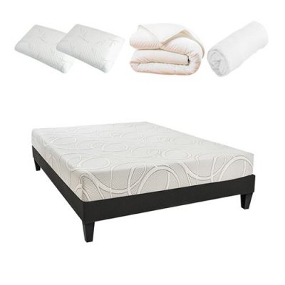 OLYMPE LITERIE Pack pr&ecirc;t &agrave; dormir poseidon 140x200 cm matelas m&eacute;moire de forme + sommier + accessoires