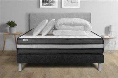 VITALIT Pack pr&ecirc;t a dormir VITALPOWER ZEN 140 x 200 cm sommier Kit noir