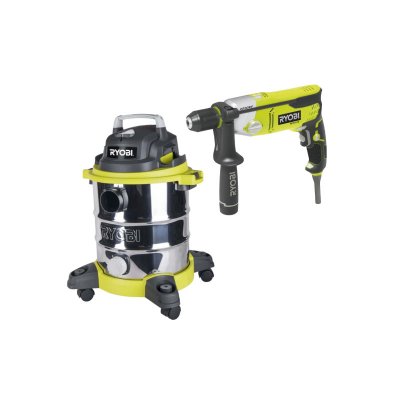 RYOBI Pack  Aspirateur Eau Et Poussi&egrave;re - 1250w - 20l - Rvc-1220i-g - Perforateur Bur