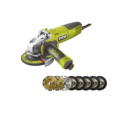 RYOBI Pack  Meuleuse d'angle 800W 125mm - 8 disques diamants et &agrave; tron&ccedil;onner