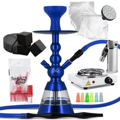 HND Pack Shisha Khephren Altair Bleu + Filtres + Foyer Silicone Allume charbon Coco Alu