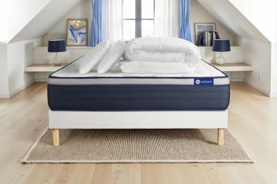 ACTISOM Pack sommier kit matelas Latex et m&eacute;moire de forme 160x200 Blanc