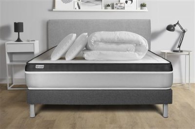 VITALIT Pack sommier kit matelas M&eacute;moire de forme 140x200 Gris Complet