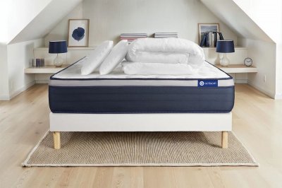ACTISOM Pack sommier kit matelas M&eacute;moire de forme 160x200 Blanc Complet