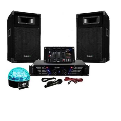 IBIZA SOUND Pack sono ampli + enceintes 500w + table de mixage + sixmagic led rvb