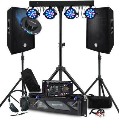 BM SONIC Pack Sono Complet 3200W - Enceintes Passives 2x600W Table de Mixage Portique Lumi&egrave;res