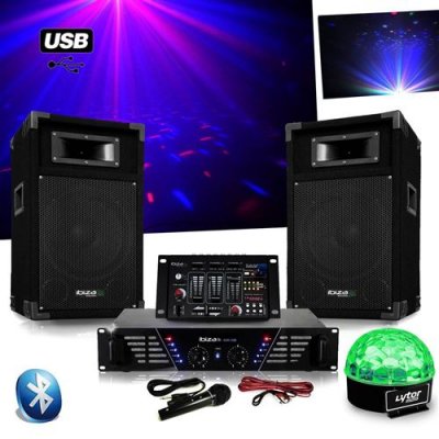 IBIZA SOUND Pack Sono DJ300 ampli + enceintes 500W + Table de mixage USB BLUETOOTH + Astro SIXMAGIC LED RVB