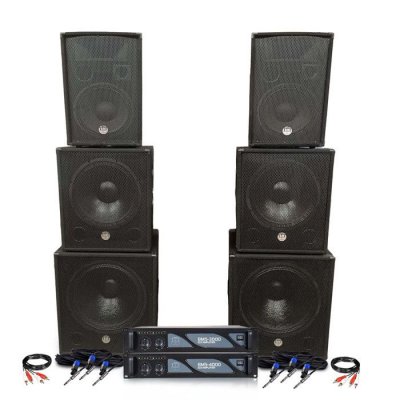 BM SONIC Pack sono double tours de son amplifi&eacute;es 7000W bi amplification avec c&acirc;blages fourni entr&eacute;e RCA