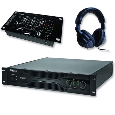 IBIZA SOUND Pack sonorisation amplificateur 2000w sa2000 + table de mixage 3 voies 5 entr&eacute;es + casque