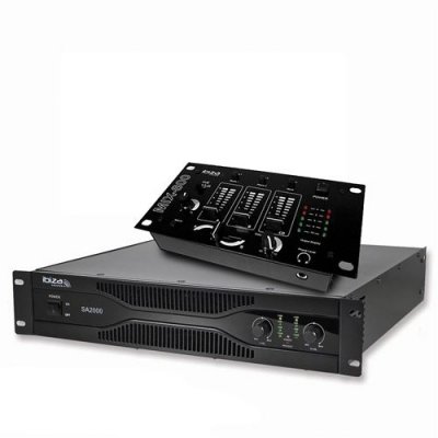 IBIZA SOUND Pack sonorisation amplificateur 2000W SA2000 + Table de mixage 3 voies 5 entr&eacute;es MIX800