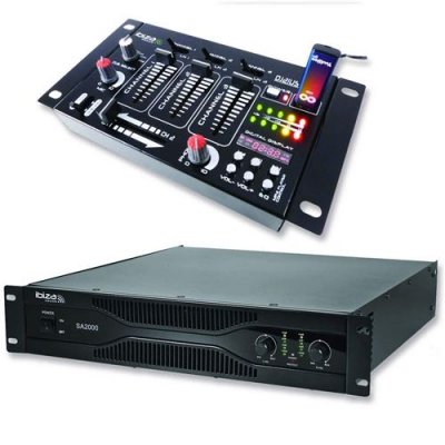 IBIZA SOUND Pack sonorisation amplificateur 2000w sa2000 + table de mixage 4 voies 7 entr&eacute;es