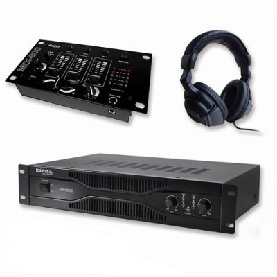 IBIZA SOUND Pack sonorisation amplificateur 500w sa500 + table de mixage 3 voies 5 entr&eacute;es + casque