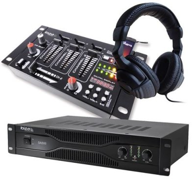 IBIZA SOUND Pack sonorisation amplificateur 500w sa500 + table de mixage 4 voies 7 entr&eacute;es + casque