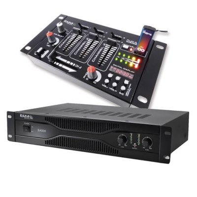 IBIZA SOUND Pack sonorisation amplificateur 500W SA500 + Table de mixage 4 voies 7 entr&eacute;es DJ21USBMKII