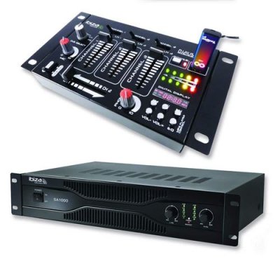 IBIZA SOUND Pack sonorisation amplificateur 700w sa1000 + table de mixage 4 voies 7 entr&eacute;es