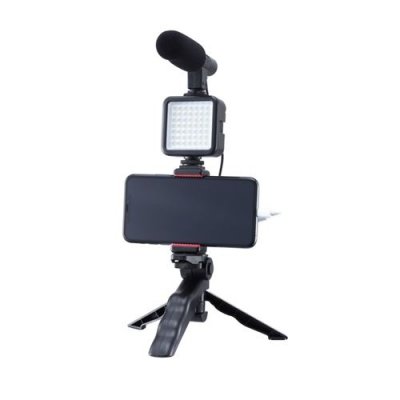 MUVIT Pack Tr&eacute;pied  pour Vlogging vid&eacute;o + LED + Microphone Noir