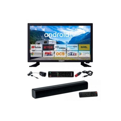 ANTARION Pack tv led 22"" 55cm smart tv camping 12v + barre de son compacte