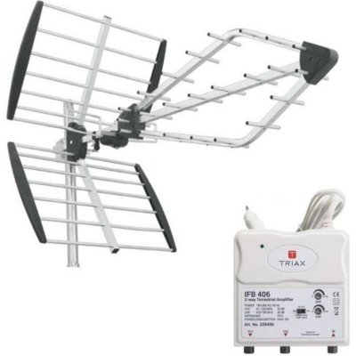 TRIAX Pack viper antenne tnt rateau tv pr&eacute;mont&eacute;e + amplificateur d'int&eacute;rieur 2 sorties