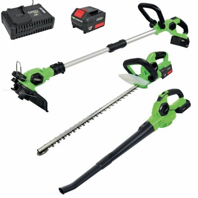 OXEO Packs d'outils de Jardin 18V : Taille Haie / Coupe Bordure / Souffleur avec Chargeur et Batterie 4Ah