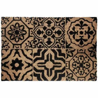 TAPIS DECO Paillasson aux impressions m&eacute;diterran&eacute;ennes - Naturel et noir - 40 x 60 cm